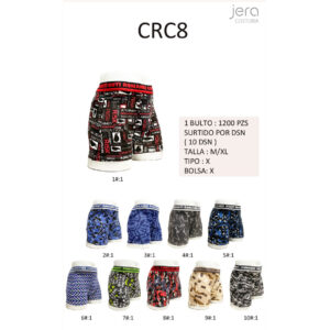 JERA-CRC8 / BÓXER CON DISEÑO PARA HOMBRE. Paquete 10pzs: $14 / 10 Paquetes: $14