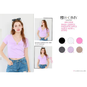 BOMY-AR11838 / BLUSA DE MANGA CORTA BAJA CON DECORACIÓN DE CORAZÓN. Paquete 10pzs: $80 / 10 Paquetes: $76