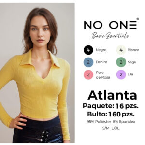 NO ONE-ATLANTA / BLUSA BÁSICA DE MANGA LARGA Y CUELLO V. Paquete 10pzs: $56 / 10 Paquetes: $51
