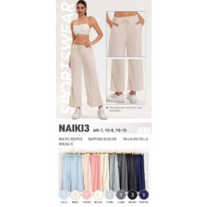 JERA-NAIKI3 / PANTALÓN ANCHO CON BOLSILLOS. Paquete 10pzs: $71 / 10 Paquetes: $67