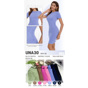 JERA-UNA30 / VESTIDO DE MANGA CORTA CON FRUNCIDO EN EL COSTADO. Paquete 10pzs: $45 / 10 Paquetes: $43