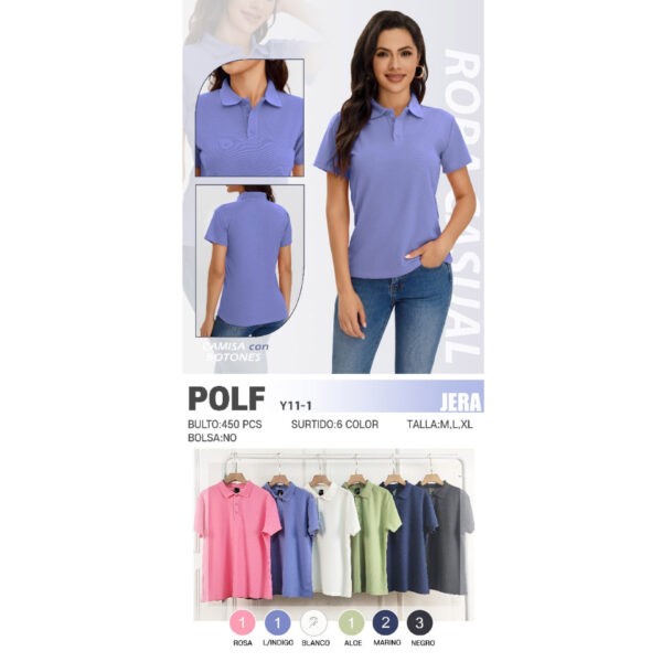 JERA-POL-F / BLUSA TIPO POLO PARA DAMA. Paquete 10pzs: $45 / 10 Paquetes: $43