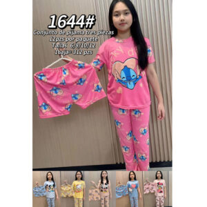 MOA-#1644 / PIJAMA INFANTIL ESTAMPADA DE 3PZS. Paquete 10pzs: $75 / 10 Paquetes: $73