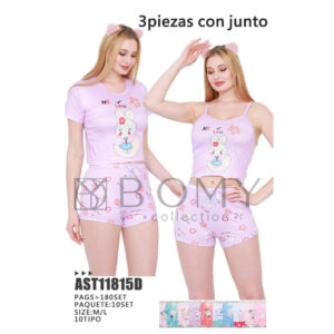 BOMY -AST11815D / PIJAMA SET DE 3PZS PARA DAMA. Paquete 10pzs: $50 / 10 Paquetes: $47