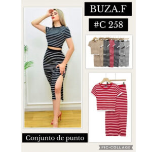 BUZA.F-#C 258 / CONJUNTO A RAYAS 2PZS PARA DAMA. Paquete 10pzs: $142 / 10 Paquetes: $134