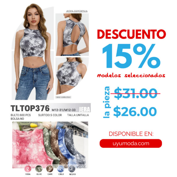 JERA-TLTOP376 / TOP PARA DAMA CON ESCOTE EN LA ESPALDA. Paquete 10pzs: $26 / 10 Paquetes: $25