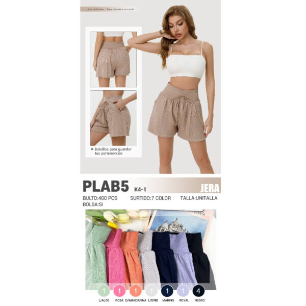 JERA-PLAB5 / SHORT LIGERO CON TALLE ALTO. Paquete 10pzs: $35 / 10 Paquetes: $33