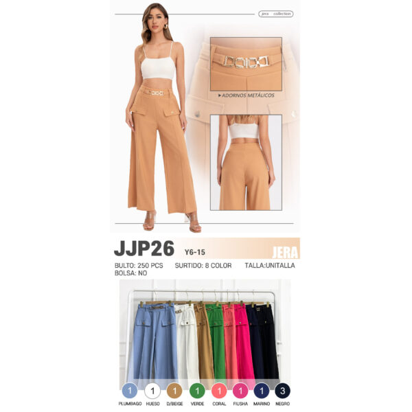 JERA-JJP26 / PANTALÓN TIPO VESTIR CON ADORNOS METÁLICOS. Paquete 10pzs: $77 / 10 Paquetes: $73