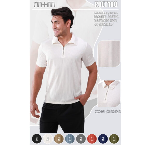 MOA-POLT100 / CAMISETA TIPO POLO CON CIERRE PARA CABALLERO. Paquete 10pzs: $77 / 10 Paquetes: $73