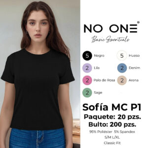 NO-ONE-SOFIA MC P1 / BLUSA BÁSICA PARA DAMA MANGA CORTA. Paquete 10pzs: $37 / 10 Paquetes: $35