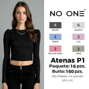 NO-ONE-ATENAS P1 / BLUSA BÁSICA PARA DAMA MANGA LARGA. Paquete 10pzs: $44 / 10 Paquetes: $42