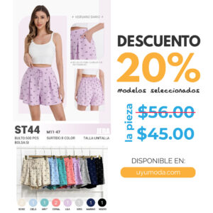 SHORT CASUAL CON DISEÑOS / JERA-ST44 / PAQUETE 10 PZAS: $45 C/PZA - PAQUETE 100 PZAS: $43 C/PZA