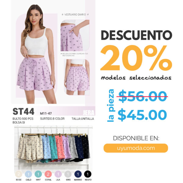 SHORT CASUAL CON DISEÑOS / JERA-ST44 / PAQUETE 10 PZAS: $45 C/PZA - PAQUETE 100 PZAS: $43 C/PZA