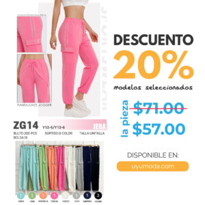 PANTALÓN TIPO JOGGER / JERA-ZG14 / PAQUETE 10 PZAS: $57 C/PZA - PAQUETE 100 PZAS: $54 C/PZA