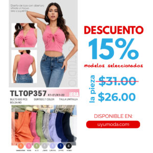 TOP CON ABERTURA Y LISTÓN / JERA-TLTOP357 / PAQUETE 10 PZAS: $26 C/PZA - PAQUETE 100 PZAS: $25 C/PZA