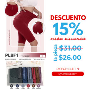 LEGGIN CORTO CON FAJA / JERA-PLBF1 / PAQUETE 10 PZAS: $26 C/PZA - PAQUETE 100 PZAS: $25 C/PZA