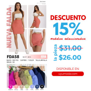 FALDA CORTA CON TEJIDO CÓMODO / JERA-FDA58 / PAQUETE 10 PZAS: $26 C/PZA - PAQUETE 100 PZAS: $25 C/PZA