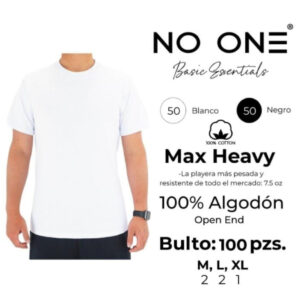 CAMISETA BÁSICA PARA CABALLERO / NO-ONE-MAX HEAVY / PAQUETE 10 PZAS: $118 C/PZA - PAQUETE 100 PZAS: $112 C/PZA
