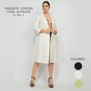 IRIS-HMJ21098 / GABARDINA CON CINTURON AJUSTABALE / PAQUETE 3 PZAS: $503 C/PZA - PAQUETE 24 PZAS: $409 C/PZA