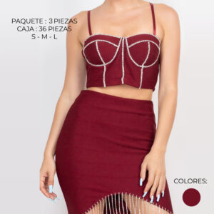 IRIS-HMST0697 /  CONJUNTO TOP Y FLADA CON PEDRERIA / PAQUETE 3 PZAS: $384 C/PZA - PAQUETE 36 PZAS: $312 C/PZA