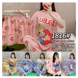 MOA-#1816 /PIJAMA CON DISEÑO 3 PIEZAS / PAQUETE 10 PZAS: $79 C/PZA - PAQUETE 100 PZAS: $75 C/PZA