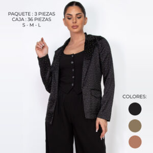 IRIS-HMJ21317 / BLAZER SATINADO CON PEDRERIA / PAQUETE 3 PZAS: $320 C/PZA - PAQUETE 36 PZAS: $260 C/PZA