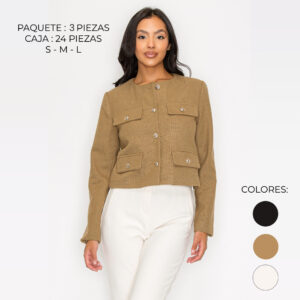 IRIS-IJ99434/ SACO CORTO CON BOLSILLOS DE SOLAPA / PAQUETE 3 PZAS: $466 C/PZA - PAQUETE 24 PZAS: $379 C/PZA