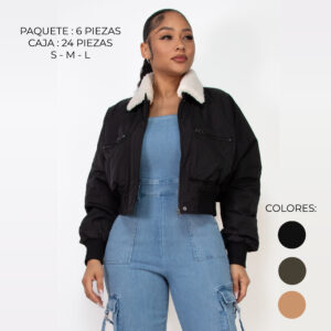 IRIS-IJ99407/ CHAMARRA CROP ESTILO BOMBER / PAQUETE 6 PZAS: $494 C/PZA - PAQUETE 24 PZAS: $401 C/PZA